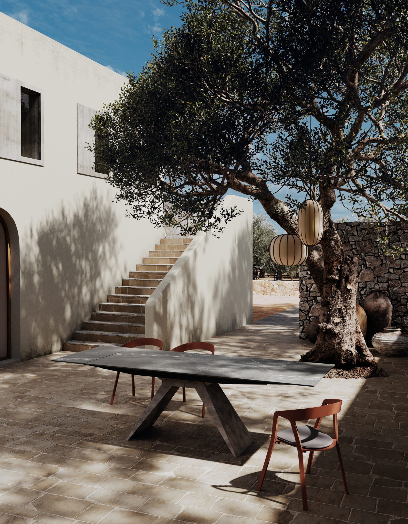 ambiente 3D esterno di una masseria in Puglia
